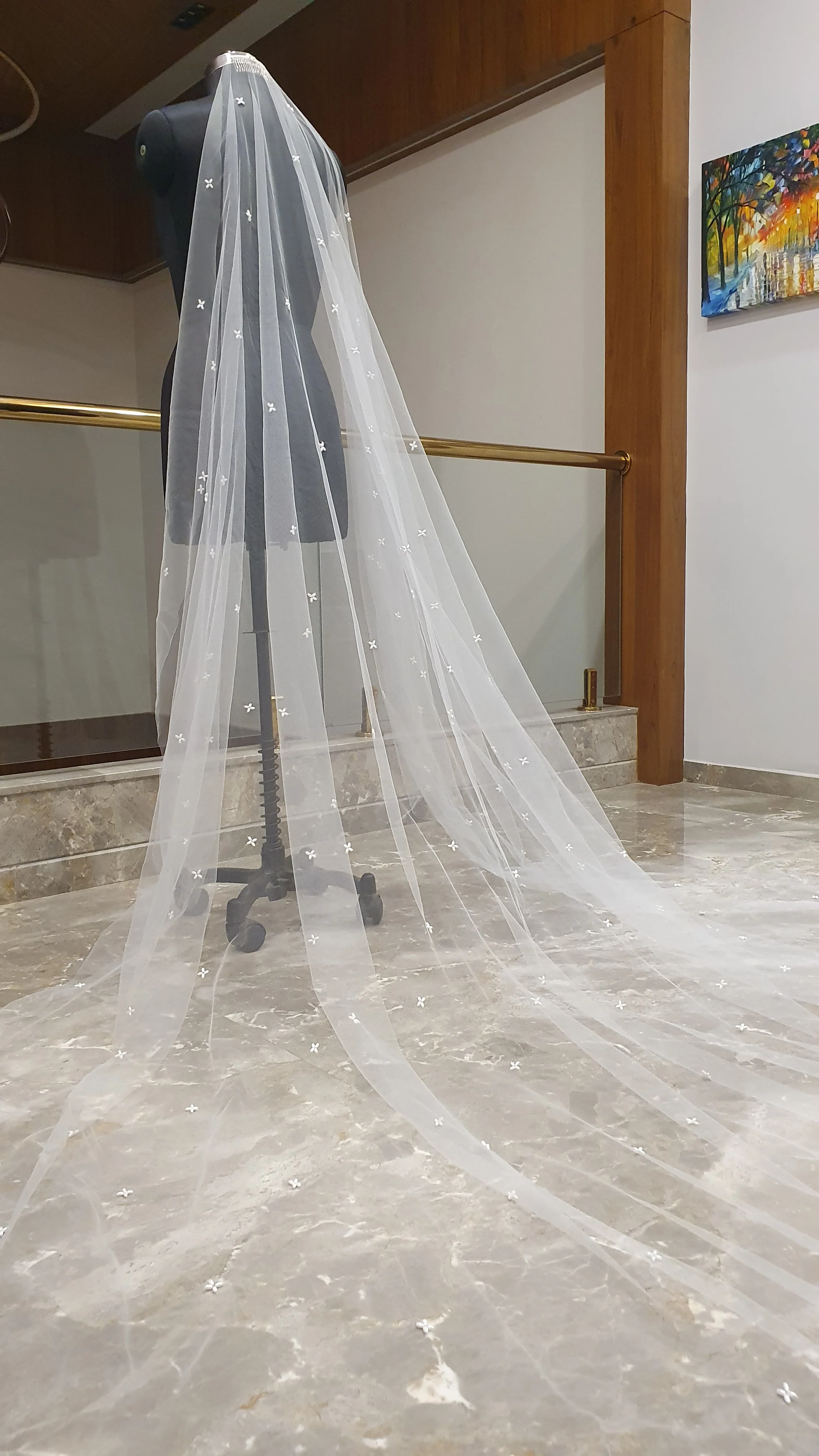 Aurora Bloom – Handcrafted Pearl & Floral Cathedral Veil | Luxury Bridal Veil - Studio 3 Twenty One LLC