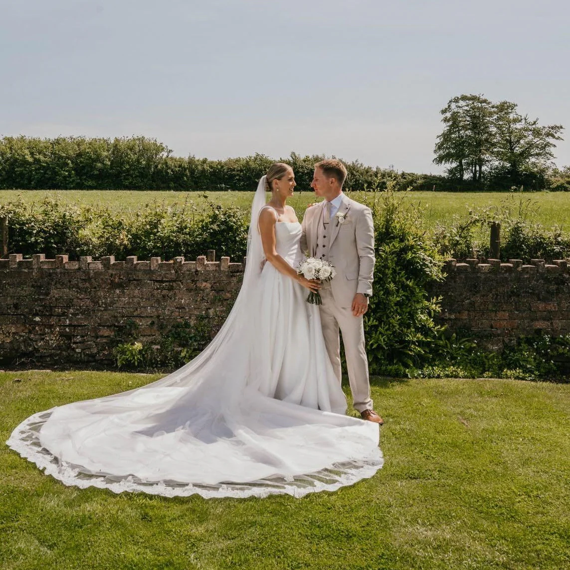 French lace Cathedral Wedding Veil with Blusher, unique and statement thick lace trim- Rosa - Studio 3 Twenty One LLC