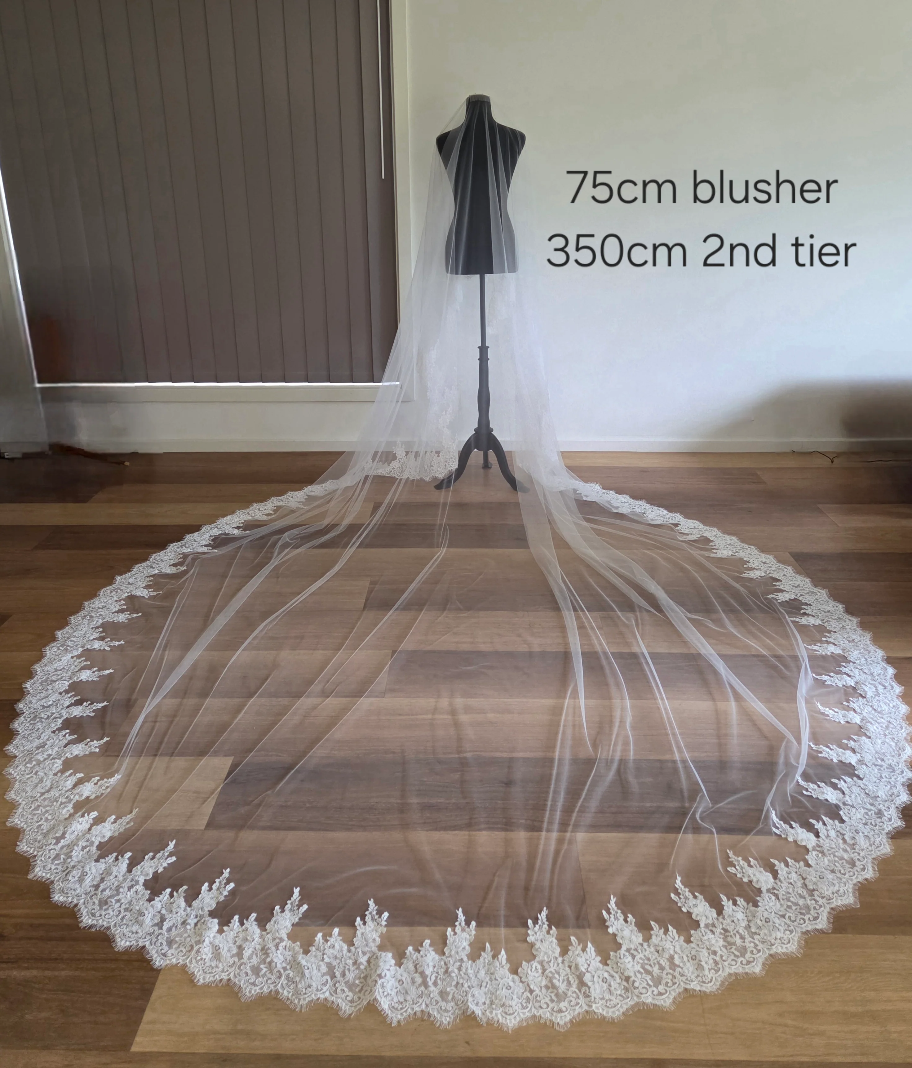 Milk - French Lace Cathedral Wedding Veil with Blusher - Studio 3 Twenty One LLC