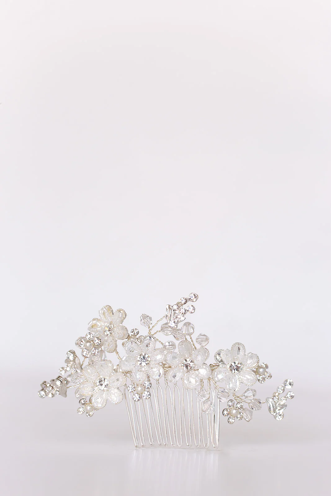 Silver Flower Hair Comb with Rhinestones & Beads - Studio 3 Twenty One LLC