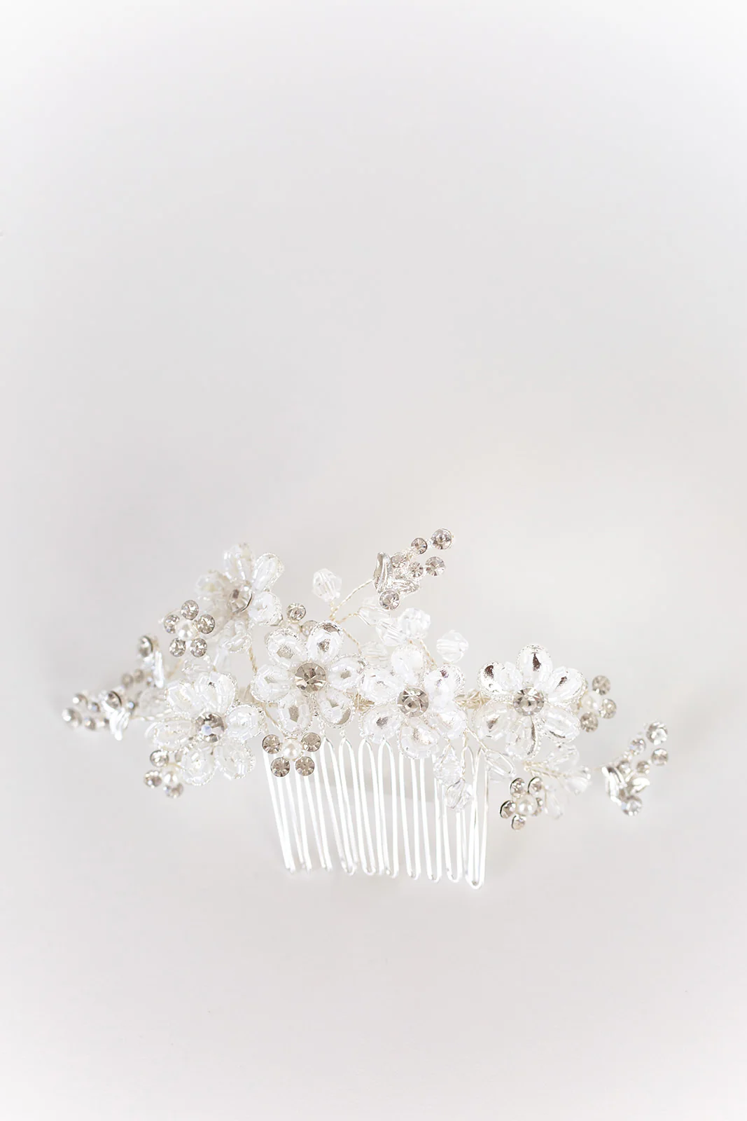 Silver Flower Hair Comb with Rhinestones & Beads - Studio 3 Twenty One LLC