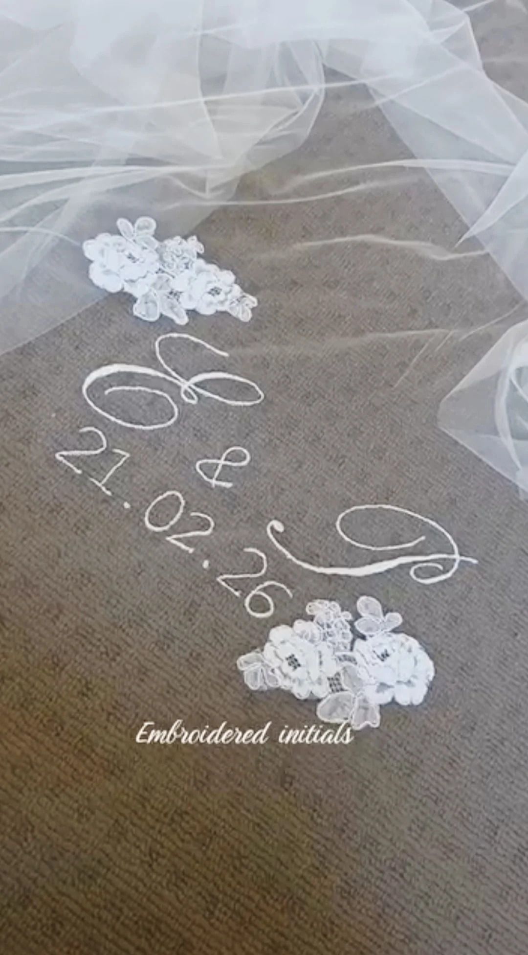 Personalised wedding veil, Custom Embroidery (initials, names, date, quotes) ADD ON - Studio 3 Twenty One LLC
