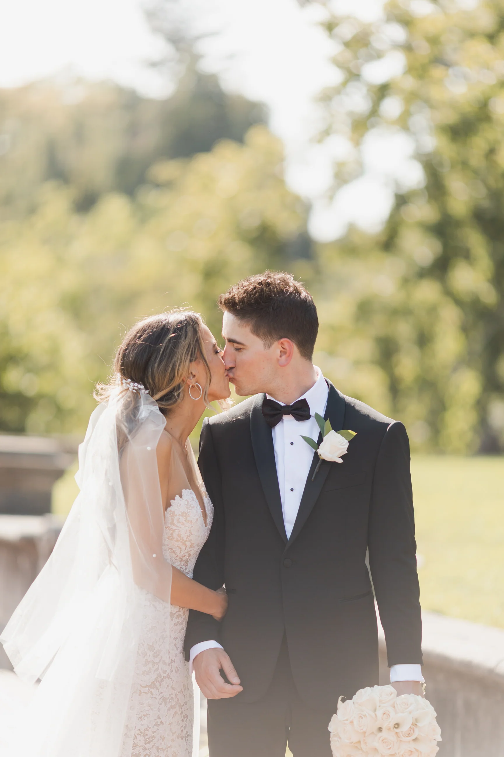 Ponytail Wedding Veil Hair Tie with Scattered Pearls - Studio 3 Twenty One LLC