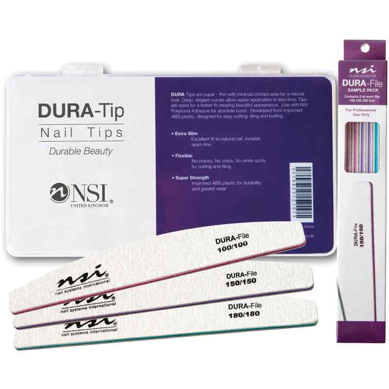 NSI Dura Tip Nail Tips Clear (300) & NSI Dura Nail File Sample Pack - Studio 3 Twenty One LLC