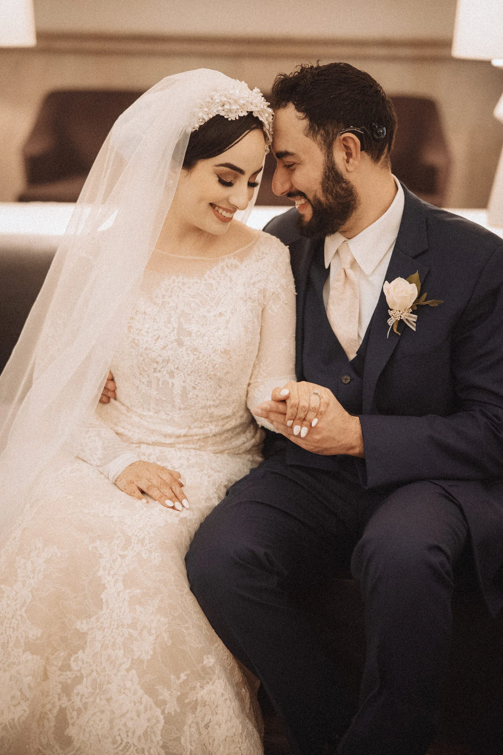 Pearl and Lace Headband Bridal Veil: Turban Headpiece - Studio 3 Twenty One LLC
