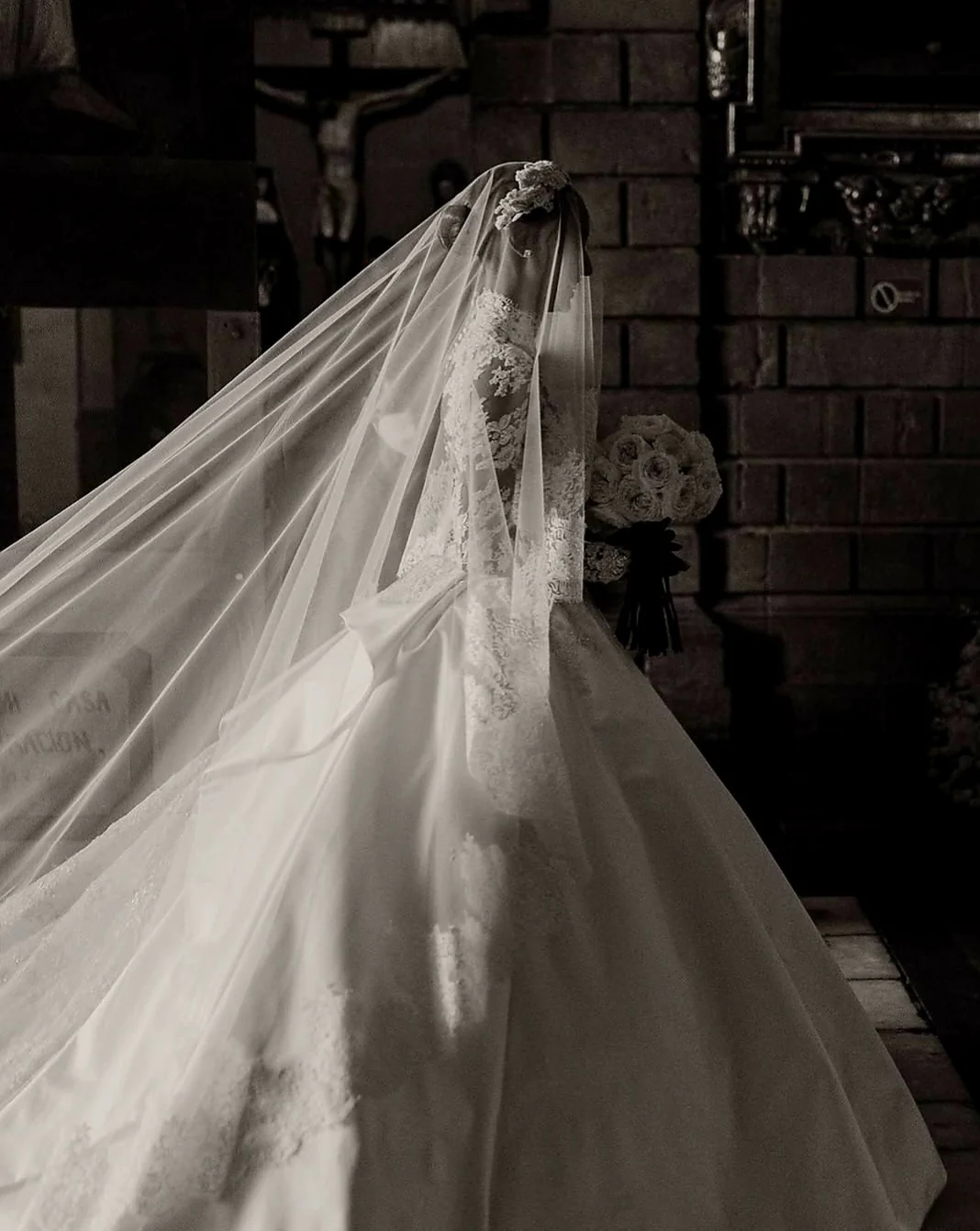 French lace Cathedral Wedding Veil with Blusher, unique and statement thick lace trim- Rosa - Studio 3 Twenty One LLC